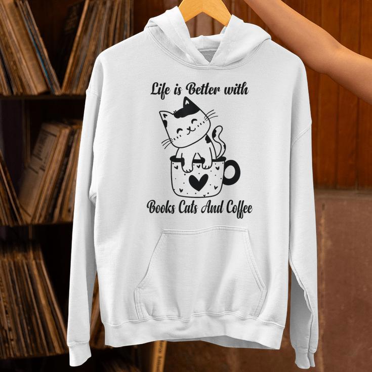 Life Is Better With Books Cats And Coffee Shirt Unisex Hoodie