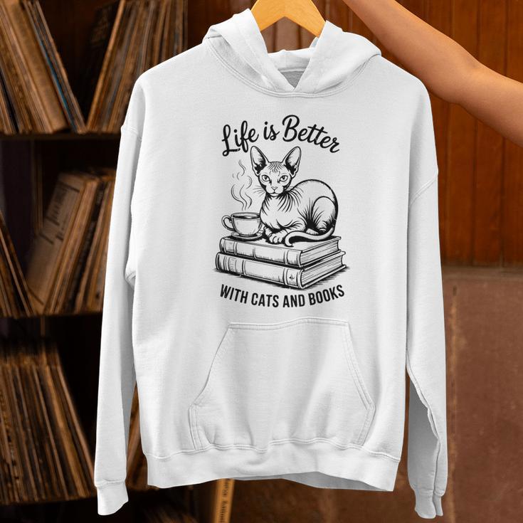 Life Is Better With Cats & Books Sphynx Cat Mom Women Unisex Hoodie