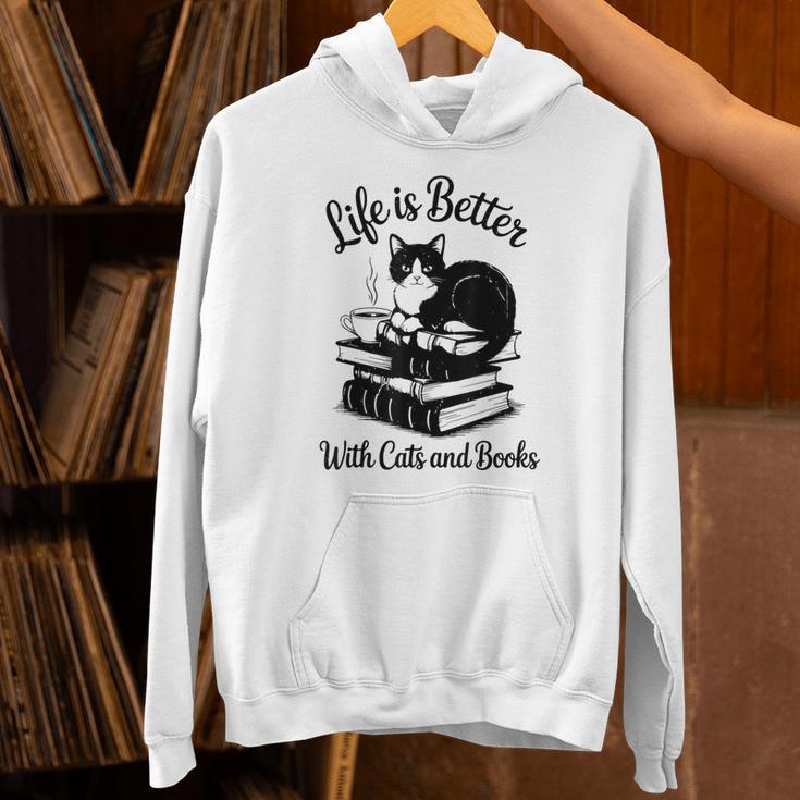 Life Is Better With Cats & Books Tuxedo Cat Mom Women Unisex Hoodie