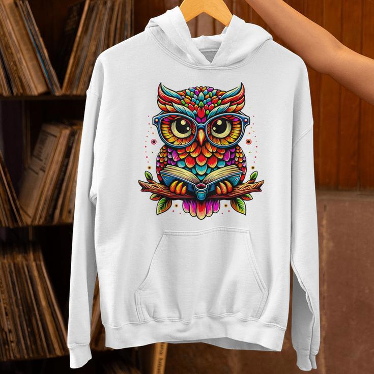 Owl With Glasses And Book Reading Unisex Hoodie