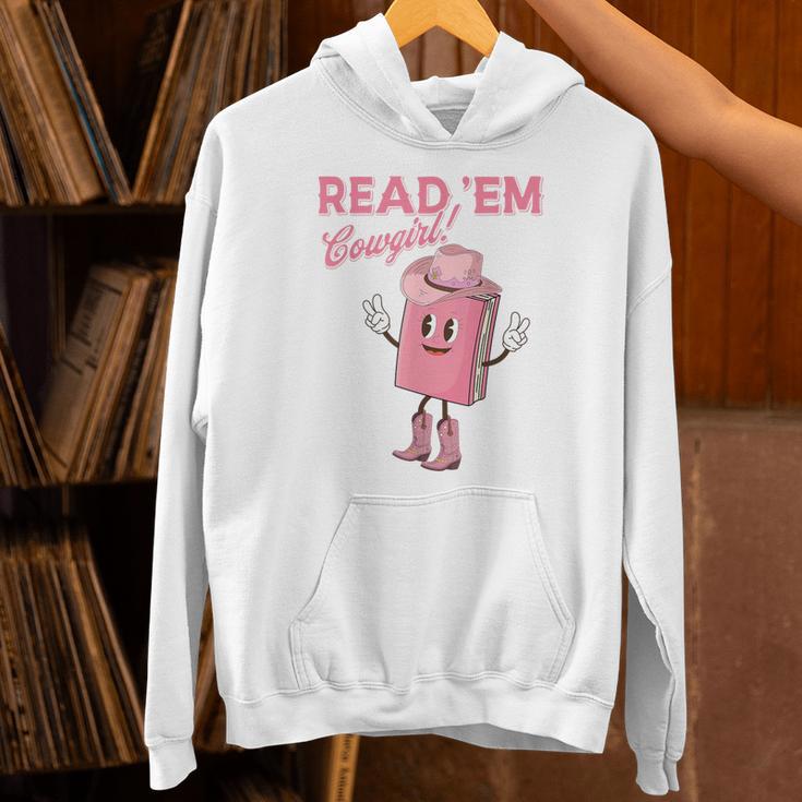 Read 'Em Western Cowgirl Retro Groovy Reading Books Unisex Hoodie Read 'Em Western Cowgirl Retro Groovy Reading Books Unisex Hoodie