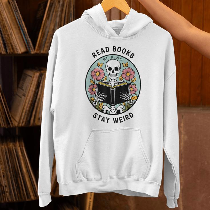 Reader Skeleton Read Books Be Kind Stay Weird Unisex Hoodie
