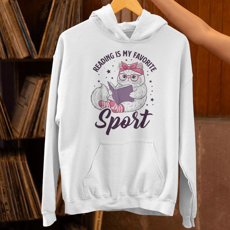 Reading Is My Favorite Sport Saying Cat And Book Lover Unisex Hoodie