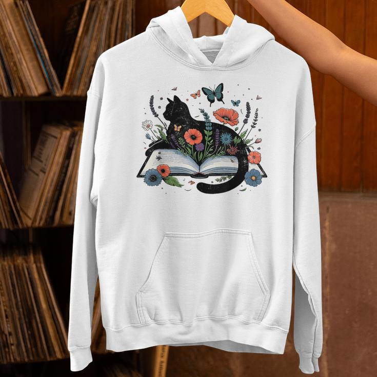 Retro Cute Cat Floral Book Librarian Vintage Floral Cat Book Unisex Hoodie Retro Cute Cat Floral Book Librarian Vintage Floral Cat Book Unisex Hoodie
