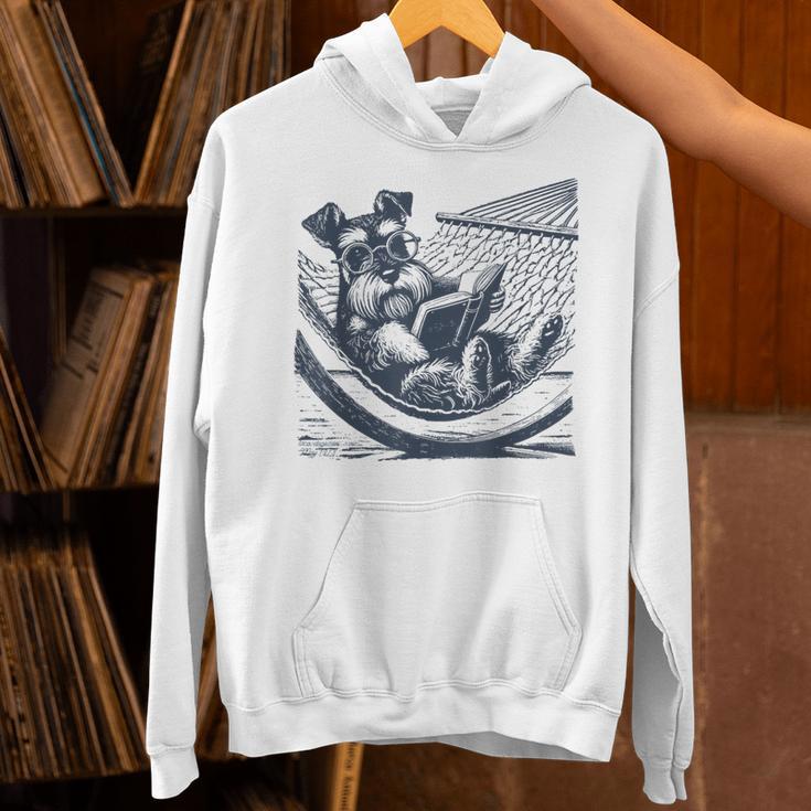 Schnauzer Hammock Reading Book Schnauzer Glasses Unisex Hoodie