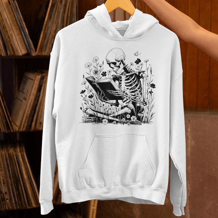 Skeleton Skull Halloween Book Reading Books Lover Teacher Unisex Hoodie