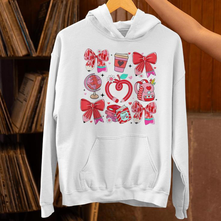 Valentine Teacher Coquette Bow Pencil Heart Book Girl Women Unisex Hoodie Valentine Teacher Coquette Bow Pencil Heart Book Girl Women Unisex Hoodie