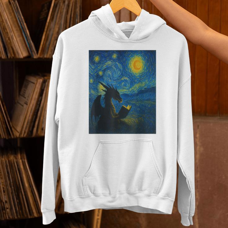 Van Gogh Starry Night Fantasy Reader Dragon Reading Book Unisex Hoodie
