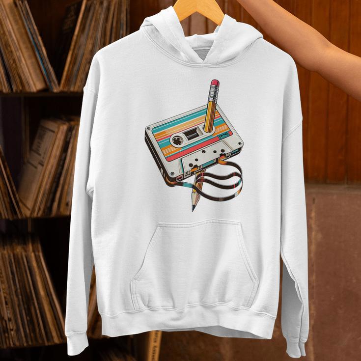 Vintage Cassette Tape And Pencil Nostalgia Party 70s 80s 90s Premium Unisex Hoodie