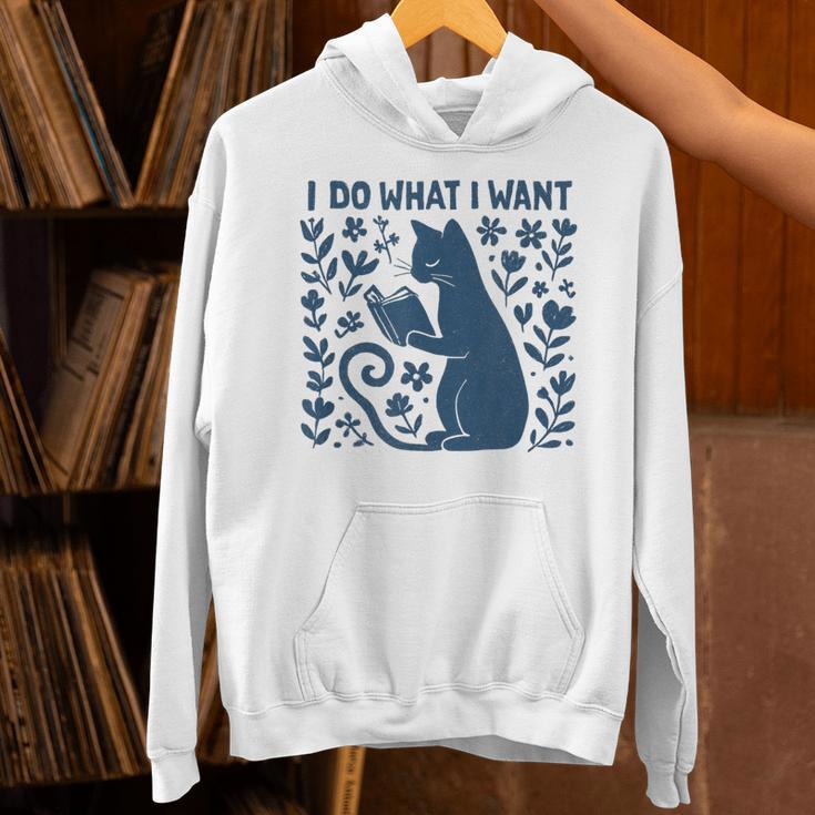 I Do What I Want Cat Reading Book Boho Flowers Vintage Unisex Hoodie