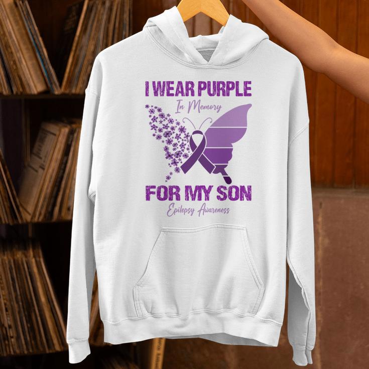 I Wear Purple In Memory For My Son Epilepsy Awareness Ribbon Unisex Hoodie