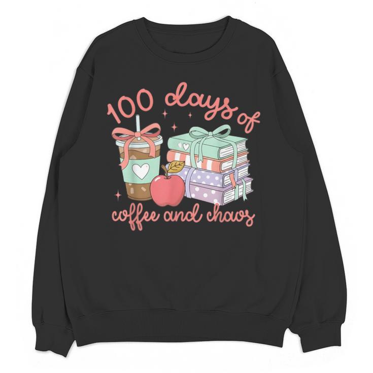 100 Days Of Coffee And Chaos Coquette Bow Book Apple Unisex Sweatshirt