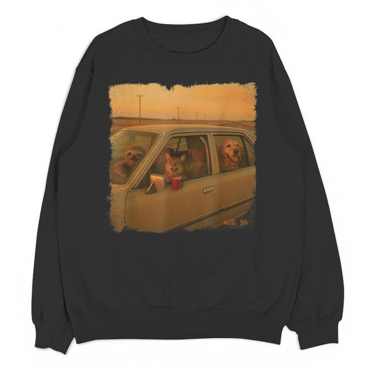 90s Roadtrip Animals Photo Cat Sloth Dog Retro Nostalgia Unisex Sweatshirt