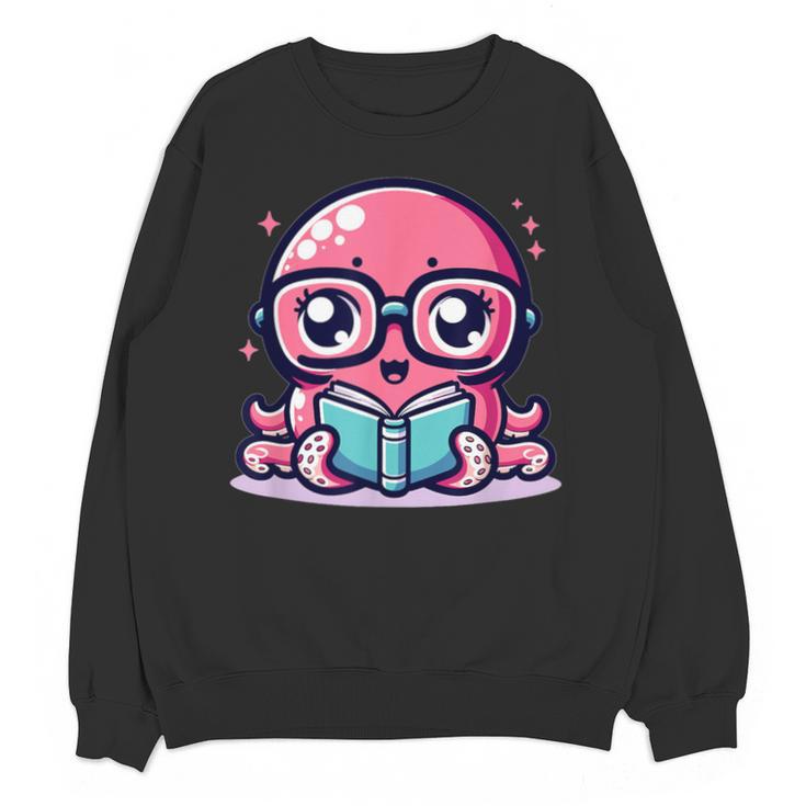Adorable Book Lover Octopus With Reading Glasses Cute Unisex Sweatshirt