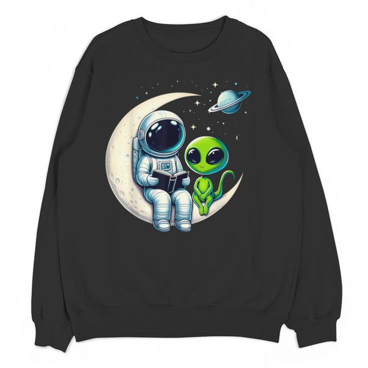 Astronaut Reading Book To Alien Shirt Moon Space Lover Kids Unisex Sweatshirt