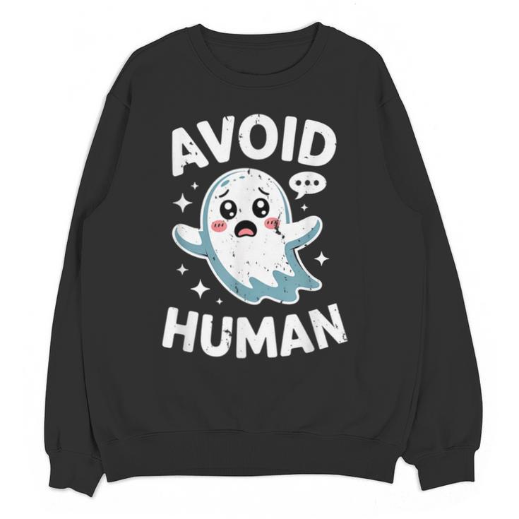 Avoid Humans Cute Kawaii Pastel Ghost Introvert Saying Unisex Sweatshirt