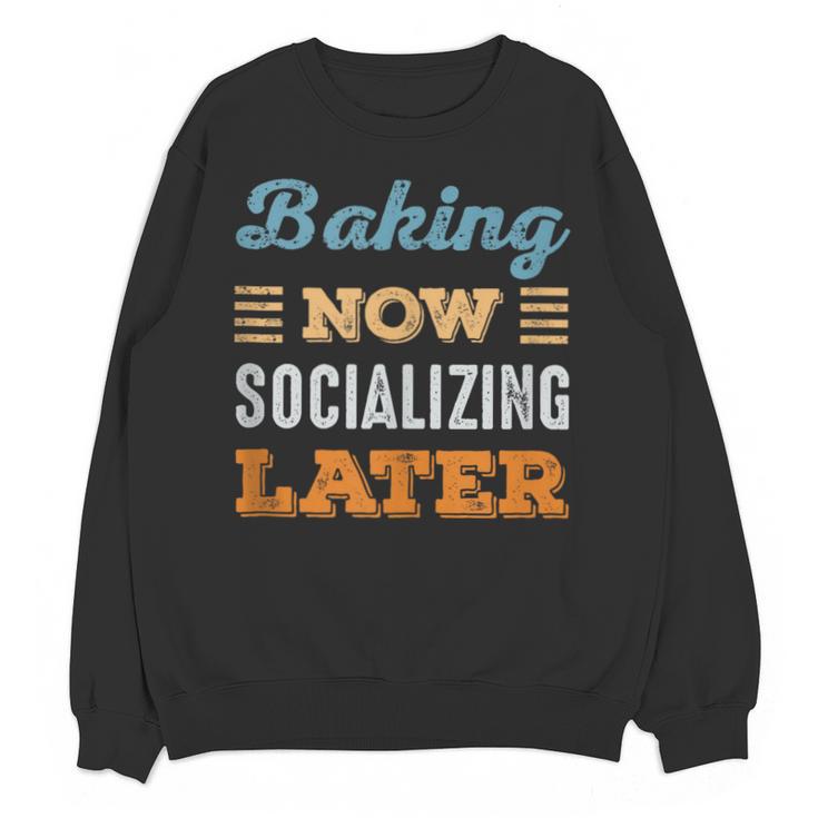 Baking Now Minimal Socializing Introvert Vintage Unisex Sweatshirt