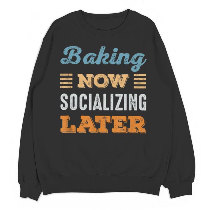 Baking Now Minimal Socializing Introvert Vintage Unisex Sweatshirt