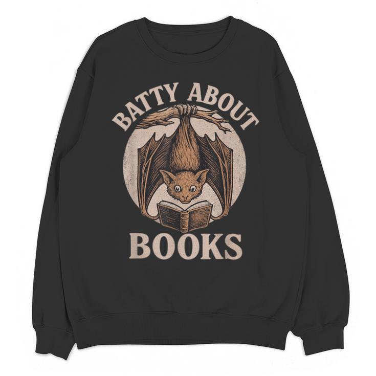 Batty About Books Reading Book Lover Men Women Distressed Unisex Sweatshirt