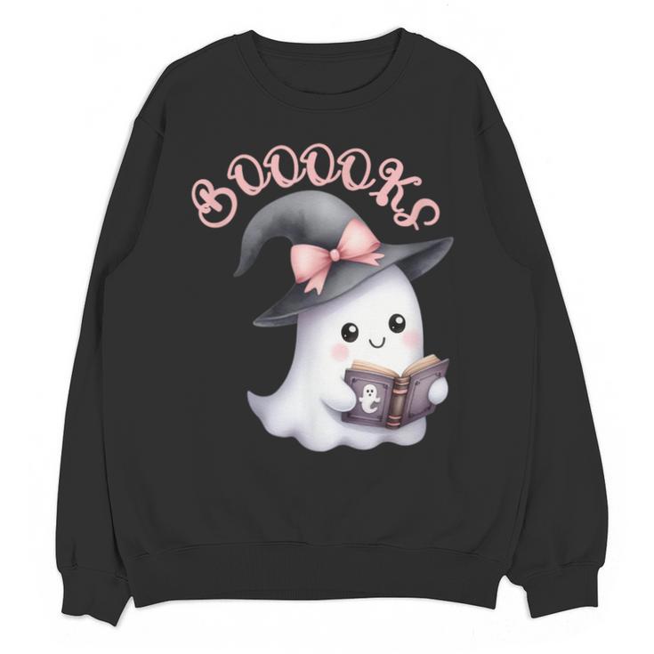 Boo Ghost Books Coquette Bow Halloween Women School Teacher Unisex Sweatshirt