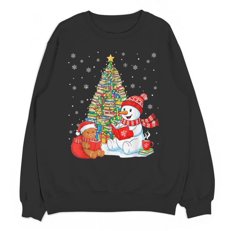 Book Christmas Tree Bookworm Gingerbread Man Snowman Reading Unisex Sweatshirt