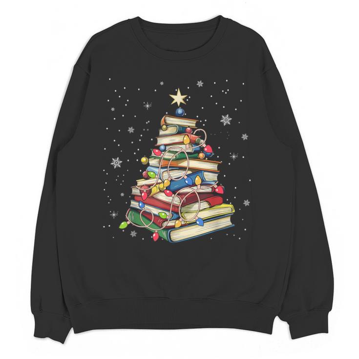 Book Christmas Tree Teacher Book Lover Crew Neck Modern Classic Christmas Small Short Sleeve -Adults -Kids Unisex Sweatshirt