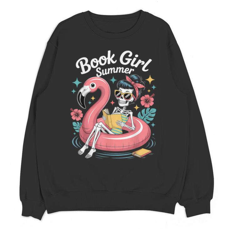Book Girl Summer Skeleton Reading Books Lovers Beach Unisex Sweatshirt