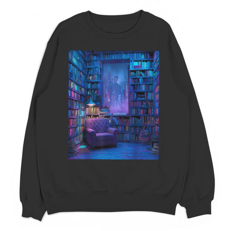 Book Library Bookshelf Armchair Window Pattern Print Unisex Sweatshirt