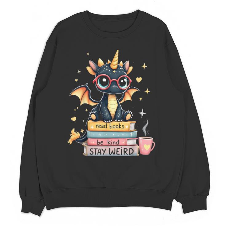 Book Lover Chibi Dragon With Big Red Glasses Bookworm Unisex Sweatshirt