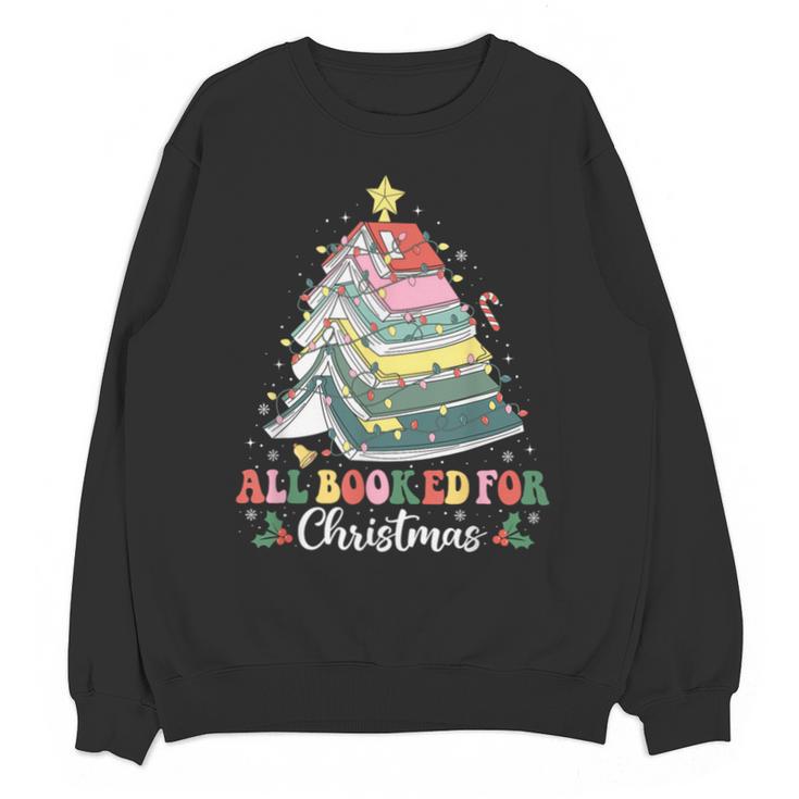 All Booked For Christmas Book Tree Lights Christmas Library Unisex Sweatshirt
