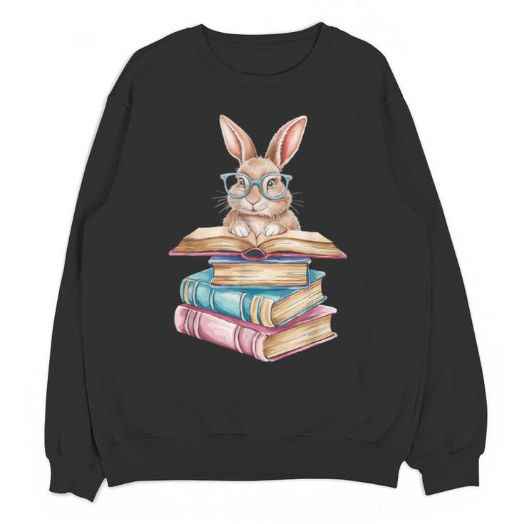 Books Bookworm Reader Book Cute Reading Bunny With Glasses Unisex Sweatshirt