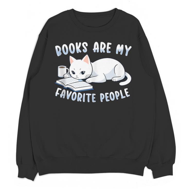 Books Are My Favorite People Cat With Coffee Mug Book Lovers Unisex Sweatshirt