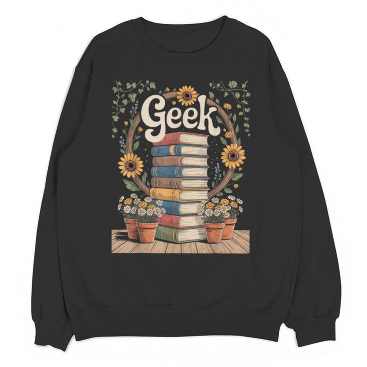 Books Geek Sunflower Floral Cute Vintage Books Reader Lover Unisex Sweatshirt