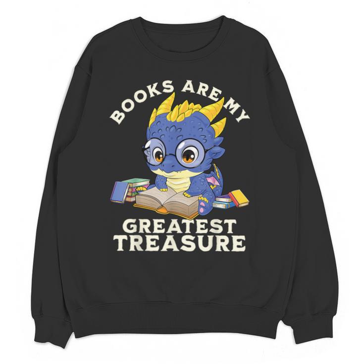 Books Are My Greatest Treasure Kawaii Dragon Reading Books Unisex Sweatshirt