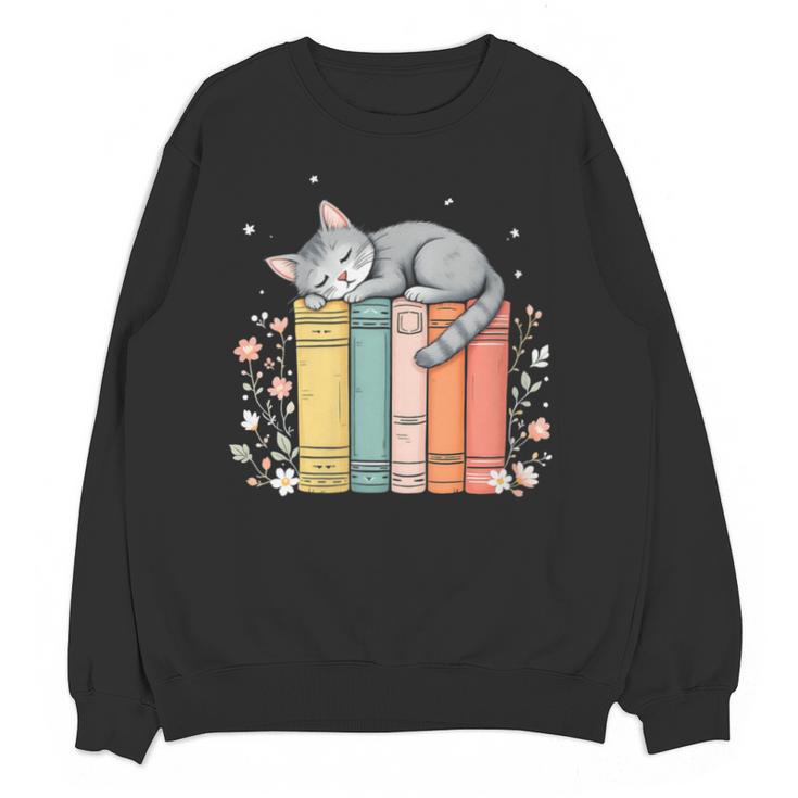 Books Lover Cute Sleepy Cat Relax Reading Vibe Unisex Sweatshirt