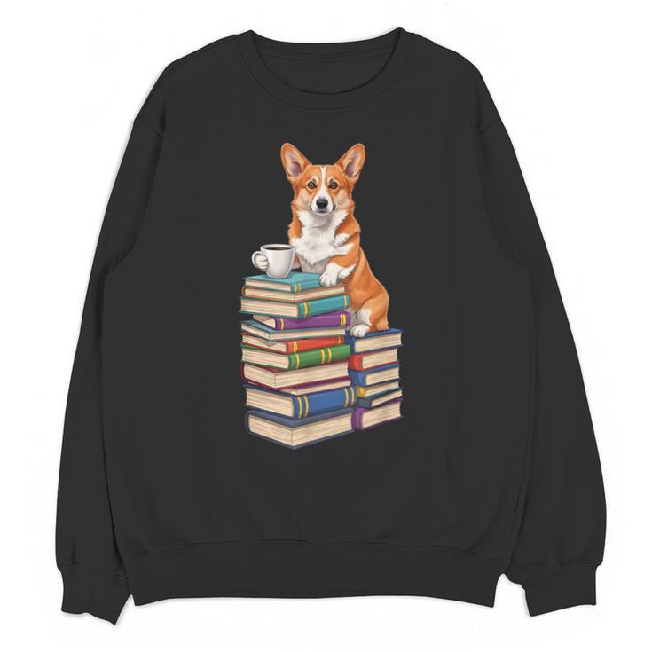 Bookworm Corgi Reading Books Drinking Coffee Dog Lover Unisex Sweatshirt