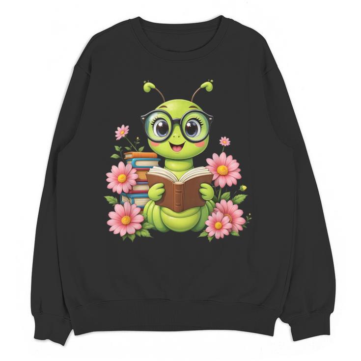Bookworm Costume Kawaii Reading Worm For World Book Day Unisex Sweatshirt