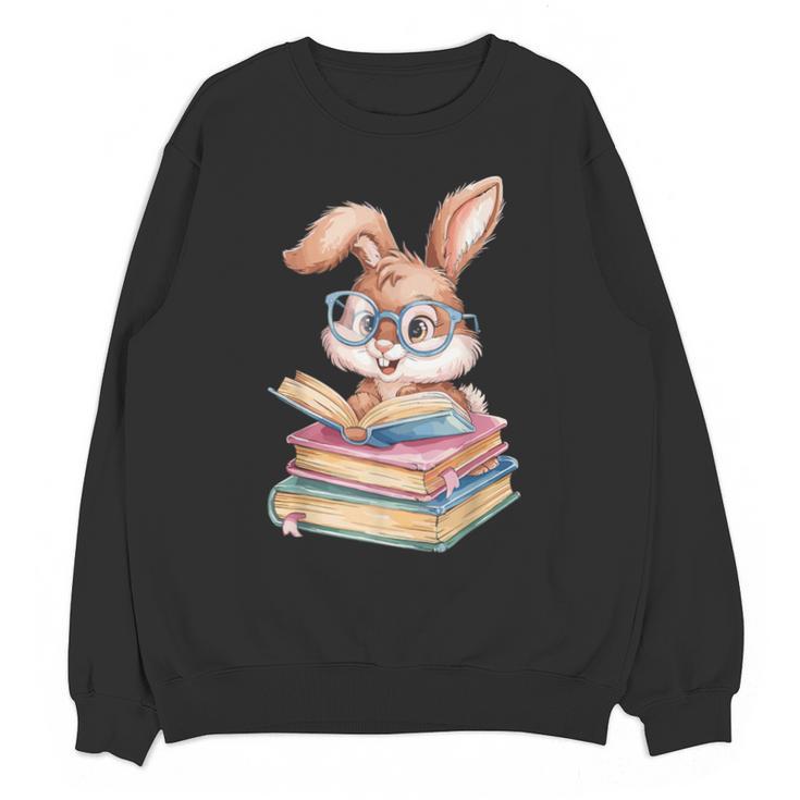 Bunny Rabbit Reading Books Rabbit Books Bunny Reader Unisex Sweatshirt