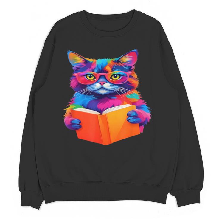 Cat Book Shirt Colorful Cat Reading Book Unisex Sweatshirt