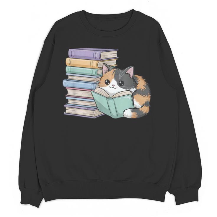 Cat On Books Pets Cats Reading Book Nerd Read Reader Bookcat Unisex Sweatshirt