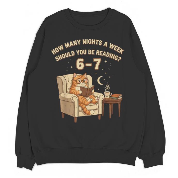 Cat Reading 6-7 Meme English Teacher Book Lover Humor Unisex Sweatshirt