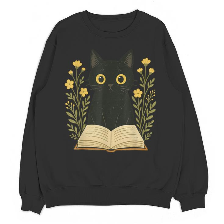 Cat Reading Book Flowers Unisex Sweatshirt