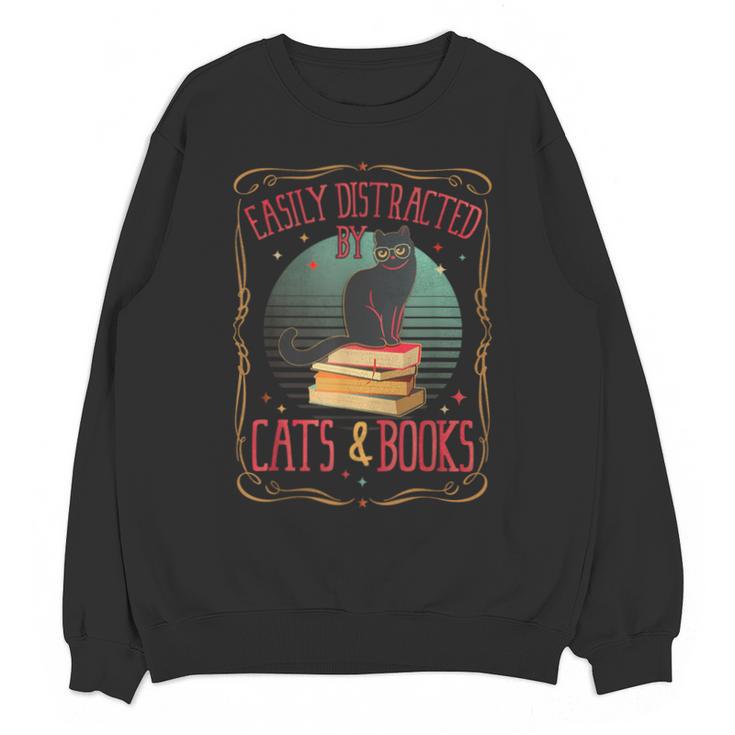Cats And Books Lover Reading Literary Feline Humor Unisex Sweatshirt