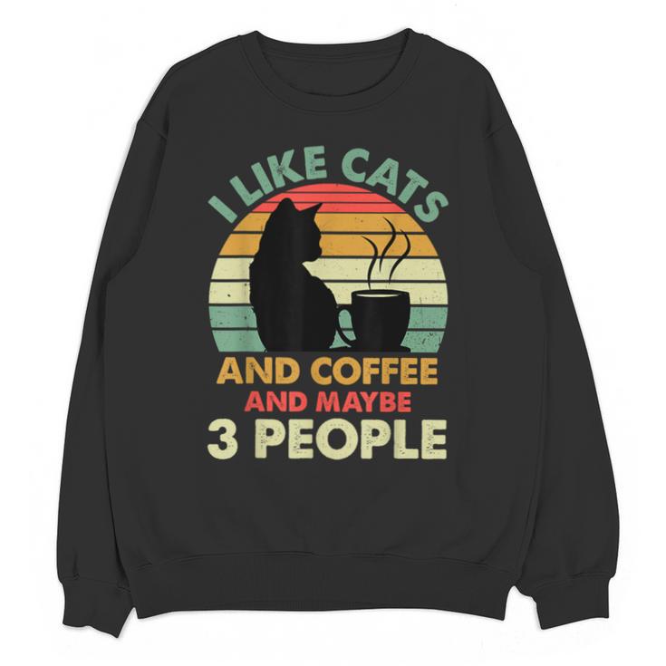 Cats Coffee & 3 People Tee Cute Font Introvert Humor Unisex Sweatshirt