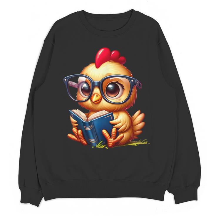 Chicken Reading a Book Farm Animal Chick Unisex Sweatshirt