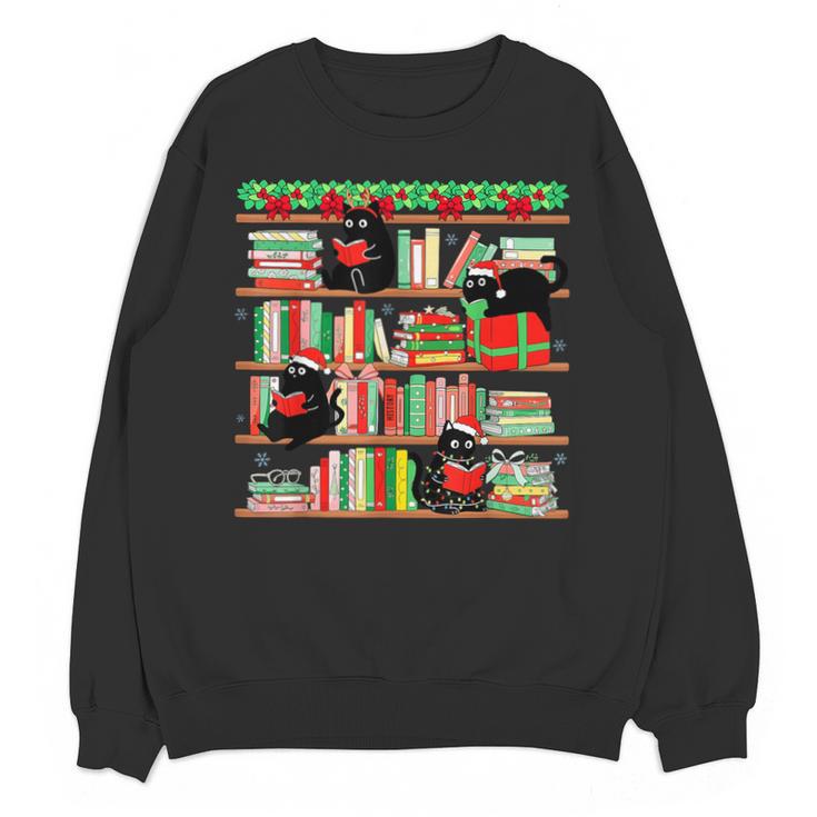 Christmas Cat Santa Bookshelves Book Lover Reader Unisex Sweatshirt