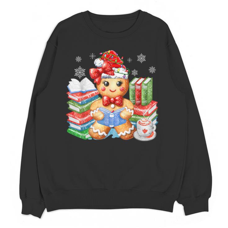 Christmas Gingerbread Man Reading Book Snowflake Teacher Unisex Sweatshirt