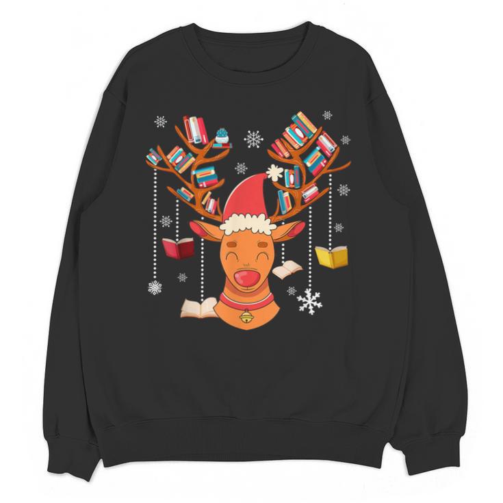 Christmas Librarian Reindeer Xmas Book Teachers Love Reading Unisex Sweatshirt
