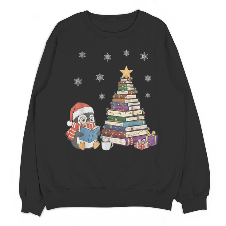 Christmas A Penguin Reading Book Snowflake Cocoa Hot Teacher Unisex Sweatshirt
