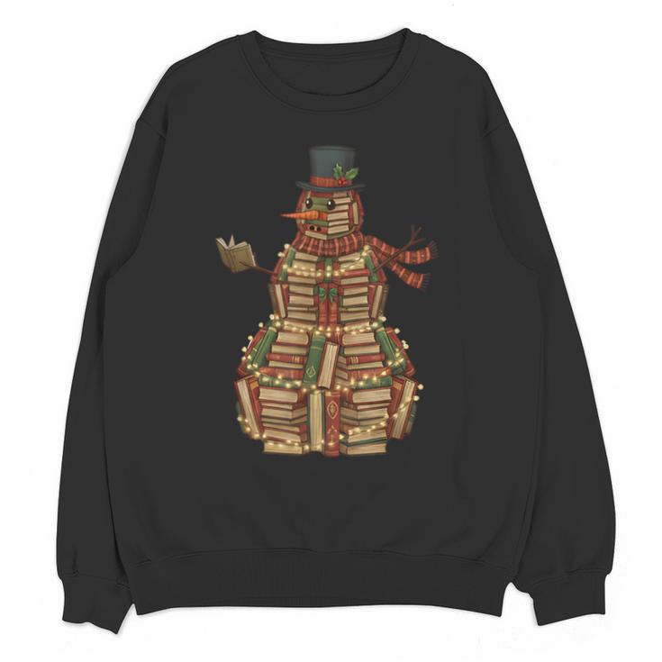 Christmas Snowman Made Of Books Holiday Reading Xmas Unisex Sweatshirt